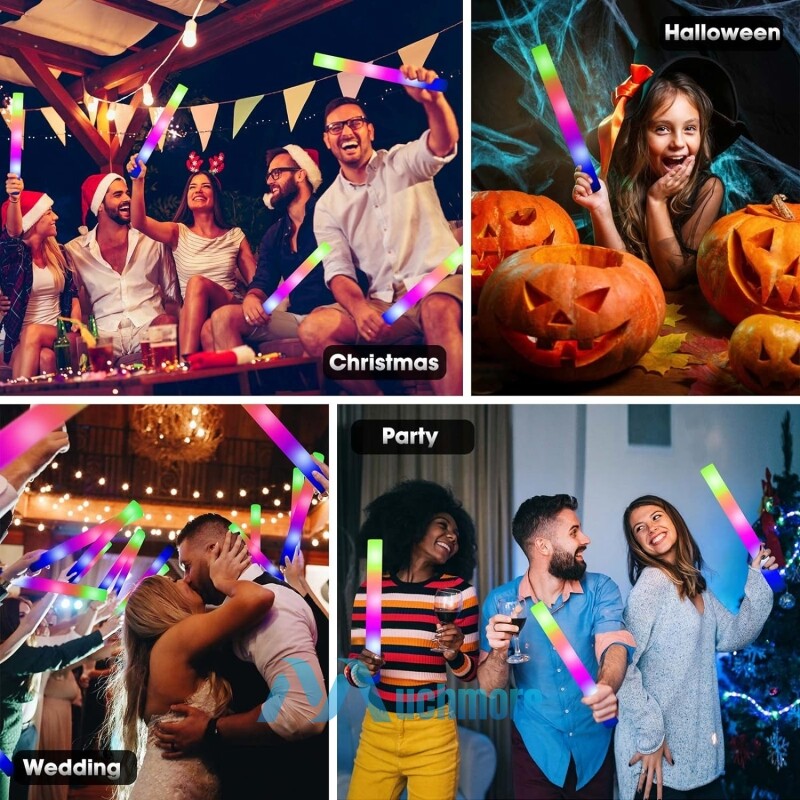 72PCS Light Up Foam Glow Sticks LED Wands Batons DJ Party Flashing Bulk 3 Modes