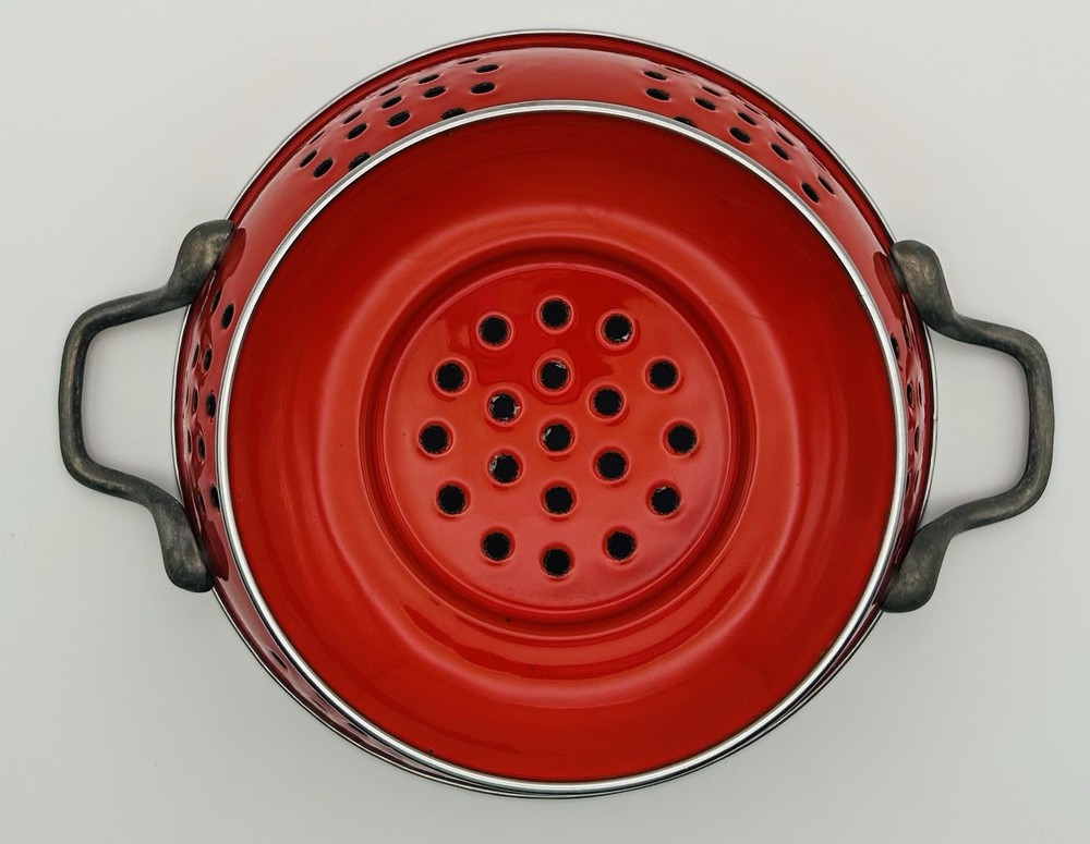 Vintage Red Enamel Colander