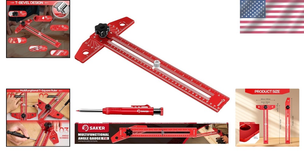 Precision Angle Adjusting T-Square Ruler with Laser Engraved Scales & Pencil