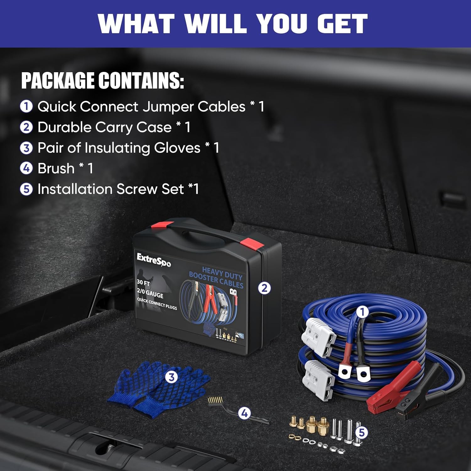 2/0 Gauge 30 FT Jumper Cables,1500Amp Quick Connect Booster Cables for 12V & 24V