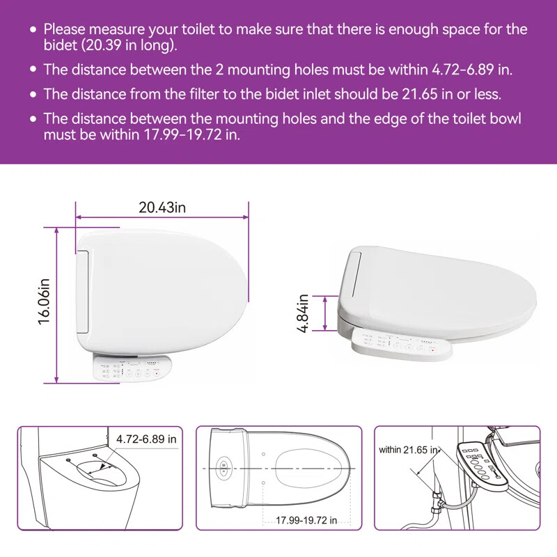 HOROW elongated Bidet smart Toilet Seat With Heated and Dryer Warm Water Flush