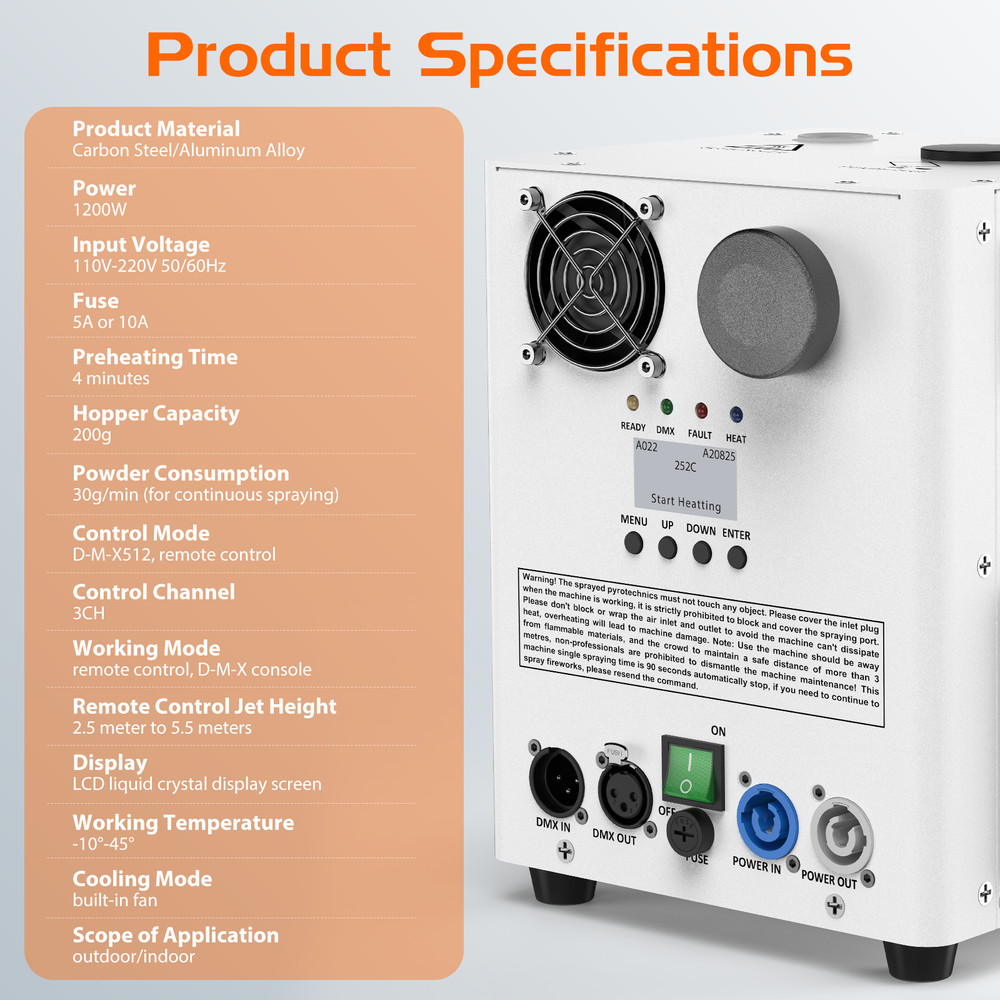 1200W Cold Spark Machine Firework Stage Effect Machine DMX Party Event w/ Remote