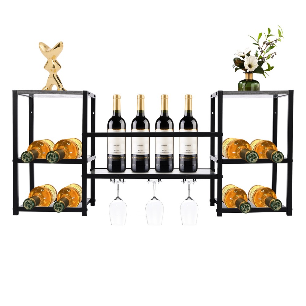 3-tiers Wine Rack Wall Mounted Wine Storage Display Rack 33-44 lbs Space Saving