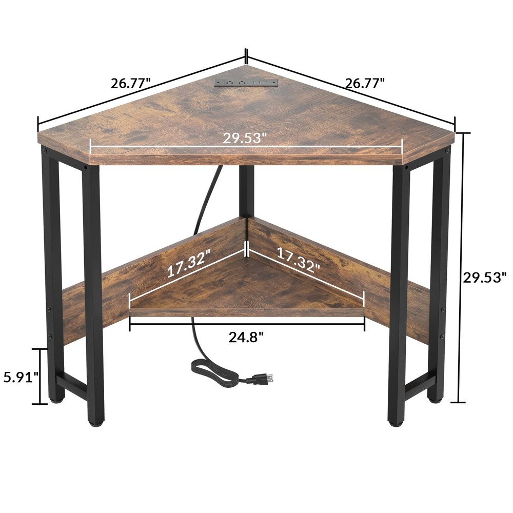 Corner Small Desk with Outlets Corner Table for Small Space Industrial Comput...