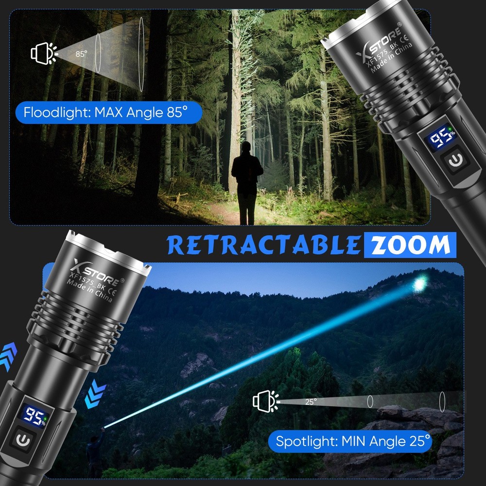 2PCS 90000 Lumen LED Flashlight Rechargeable Super Bright Tactical Flashlights