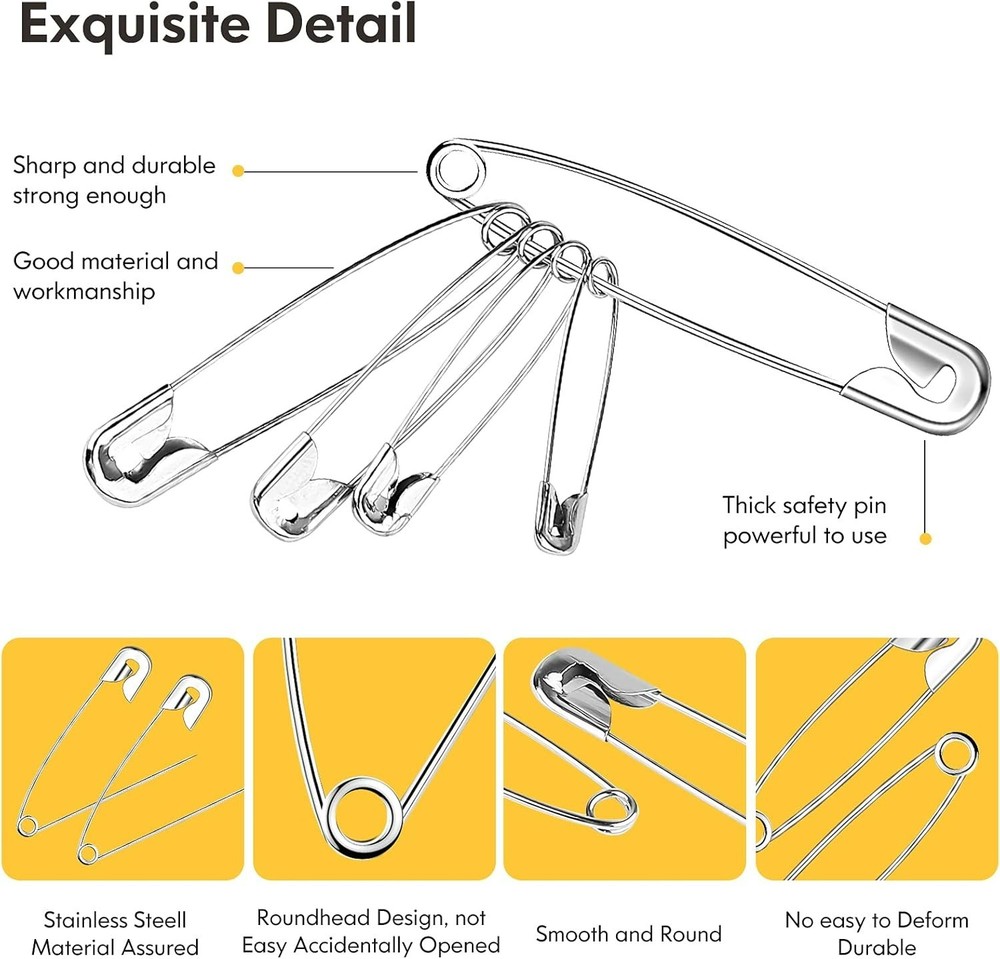 Rust-Resistant Safety Pins - 160Pcs Heavy-Duty Assorted Sizes for All Needs