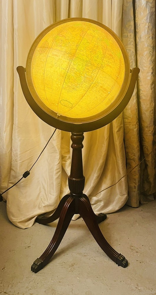 16 Inch Heirloom Replogle World Globe Map Earth Stand Electric Light Mahogany