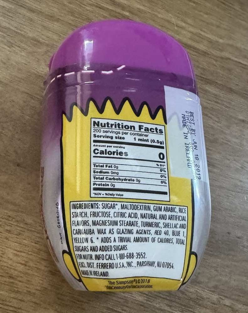 Limited Edition Bart Simpson EMPTY TIC-TAC Container for Arts Crafts/Storage Etc