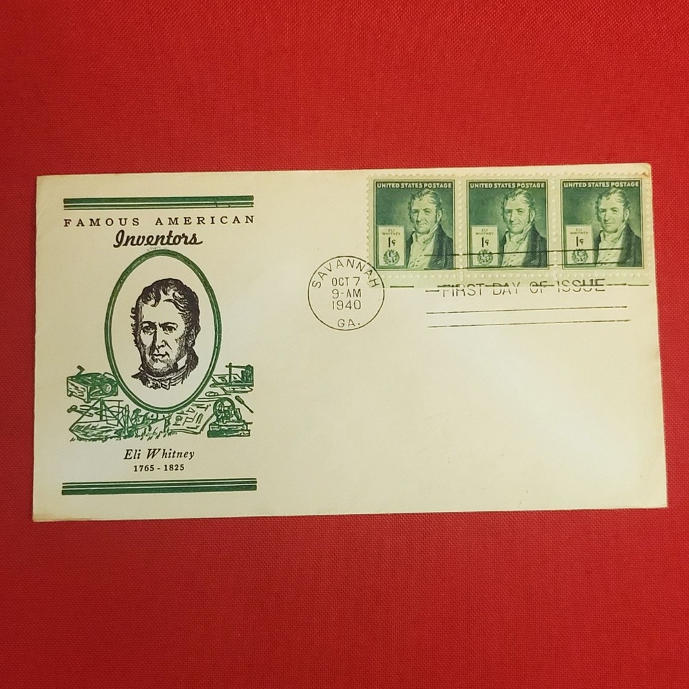 First Day of Issue Eli Whitney Stamp Cache Envelope