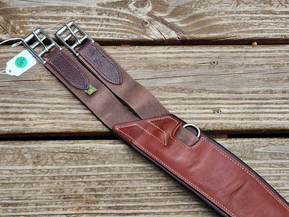 Devoucoux Two-Tone Brown Padded Belly Guard Stud Jump Girth - 54"-135cm - NWT!