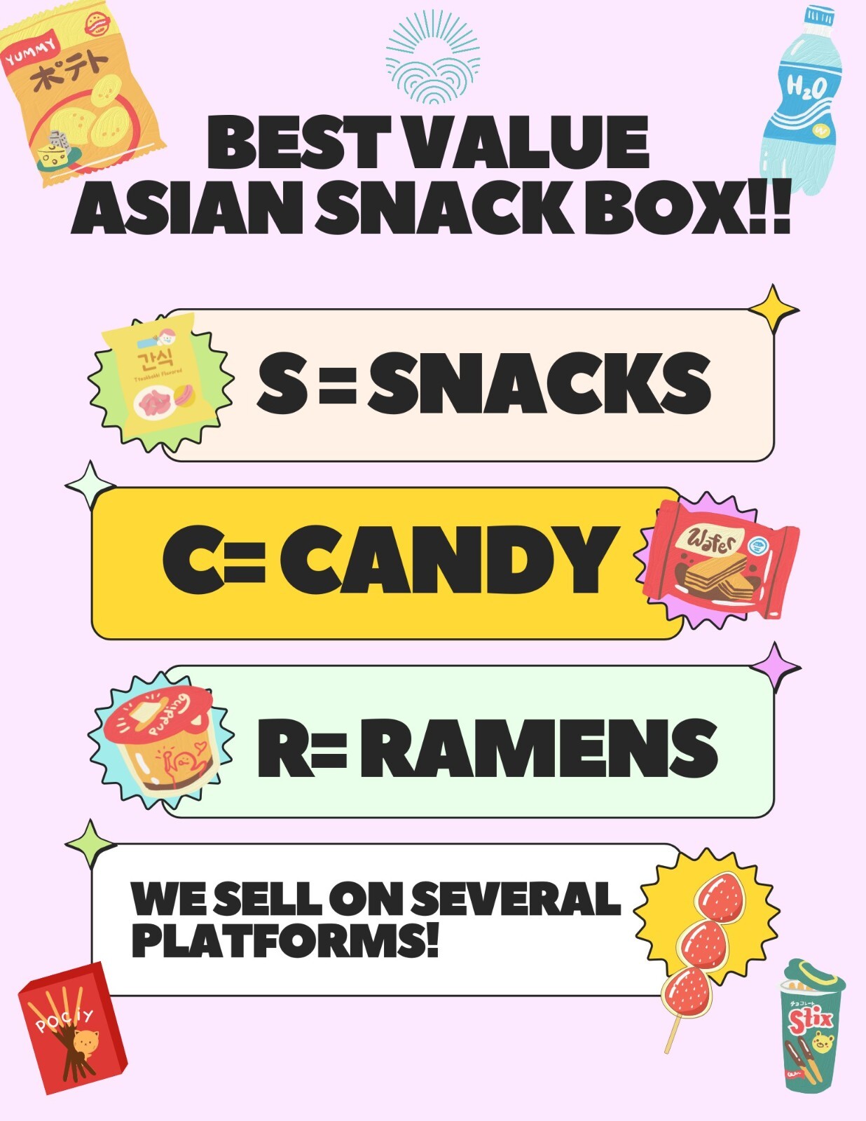 1 Full Size 60 Exotic Japanese Korean Asian Snack Box Mystery Ramen Chips