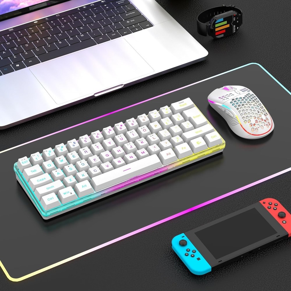 Rechargeable Wireless Keyboard and Mouse with 61 Keys and Backlit Functionality