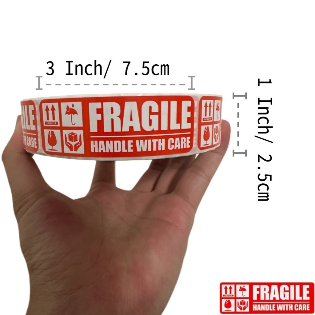 1 Roll 1000 "FRAGILE" Handle With Care Stickers Label Easy Peel To Apply 1 x 3in