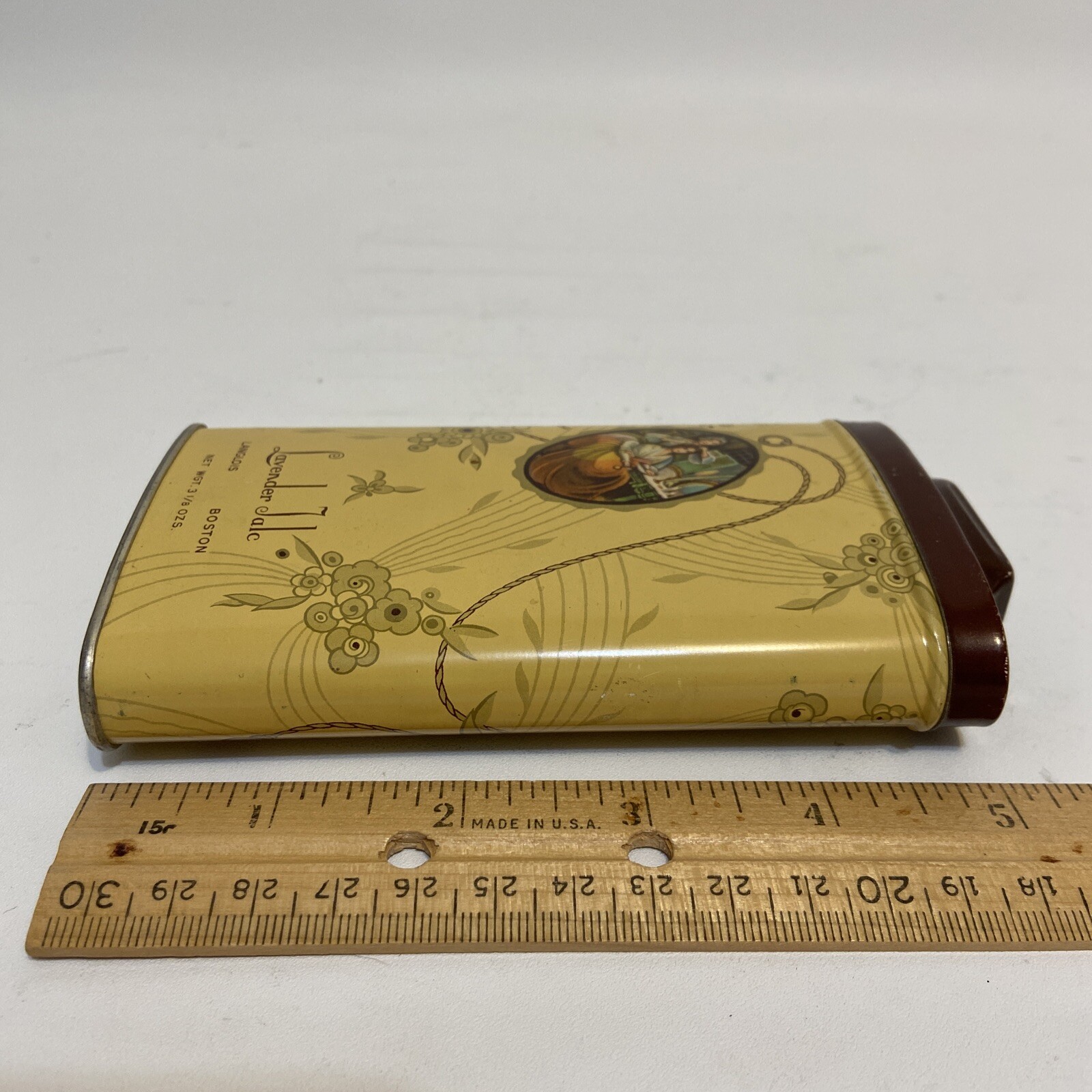 VINTAGE LAVENDER TALC TIN LANGLOIS BOSTON TIN 3 1/8 OZ. EB43
