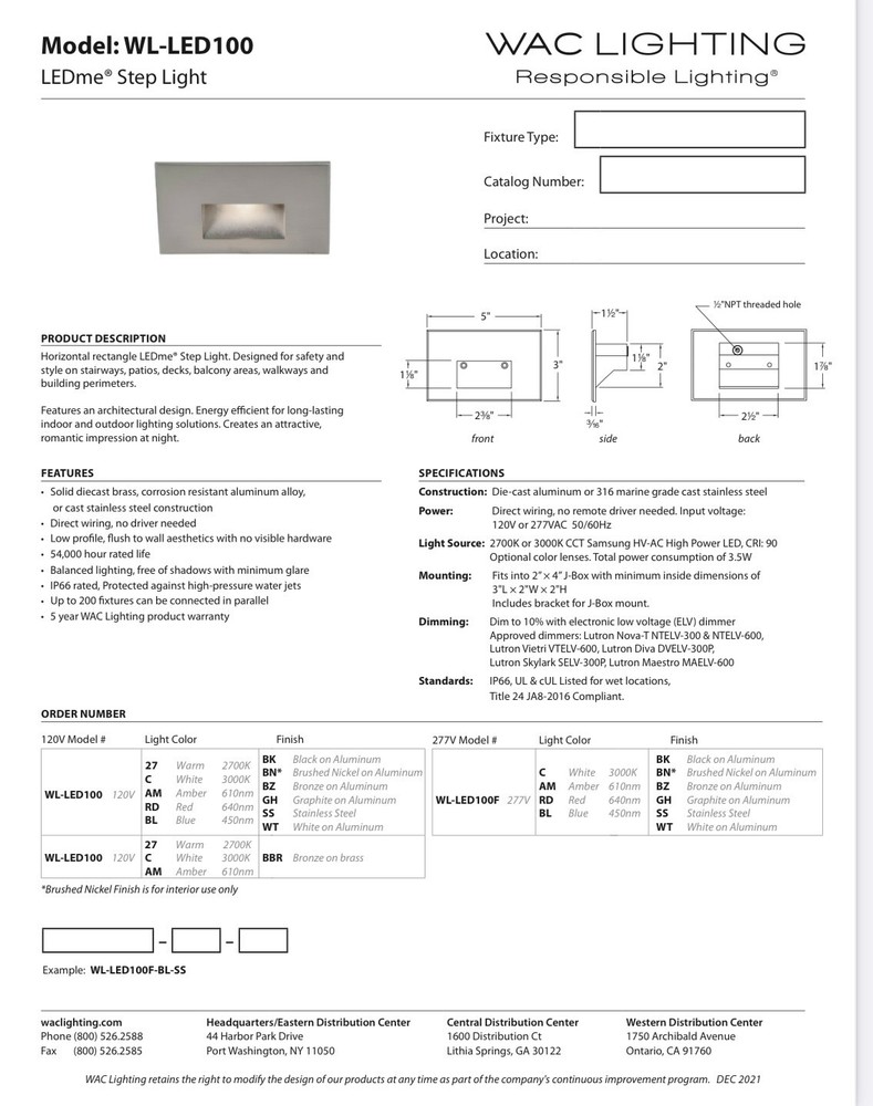 WAC WL-LED100-27-BZ LED Horizontal Step light