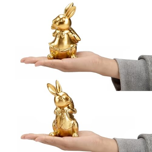 Small Bunny Decor Set of 2, Spring Easter Decor Rabbit Figurines, Bunny Statue