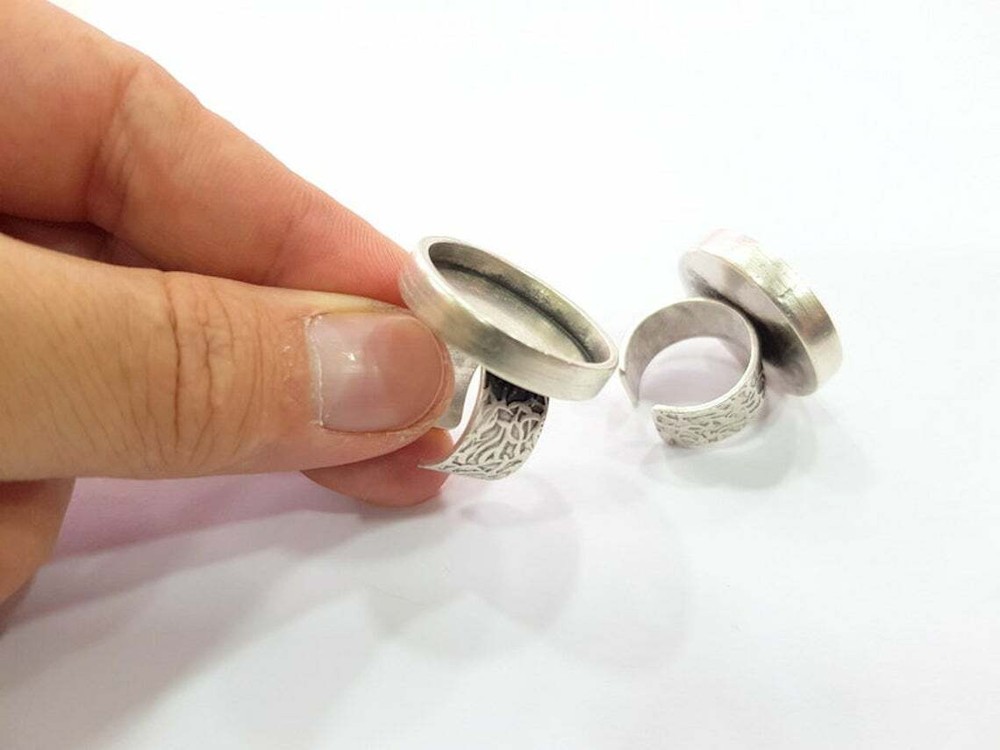 Round Blank Ring Base Bezel inlay Backs Mountings Setting Adjustable Silver