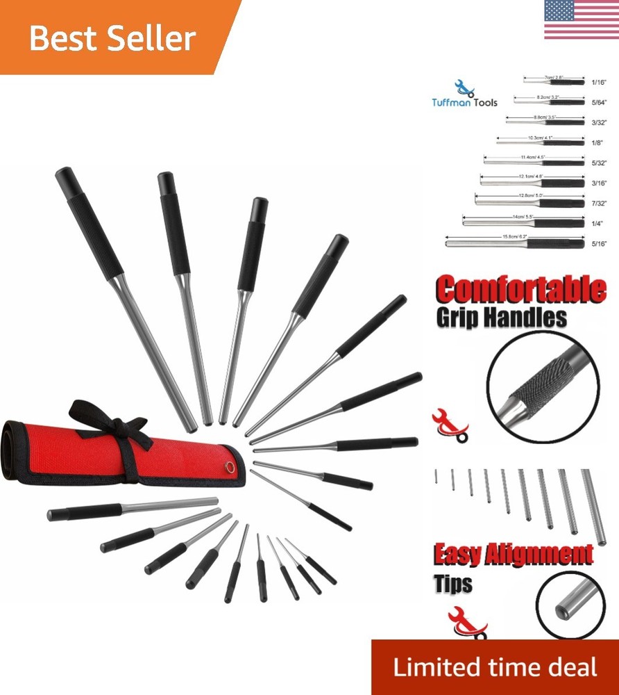 Precision Engineered 9pc Roll Pin Punch Set - Versatile Tools For DIY Projects
