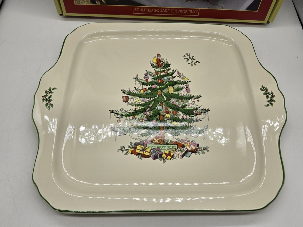 Spode Christmas Tree Sculpted Square Serving Tray 12.5in NEW