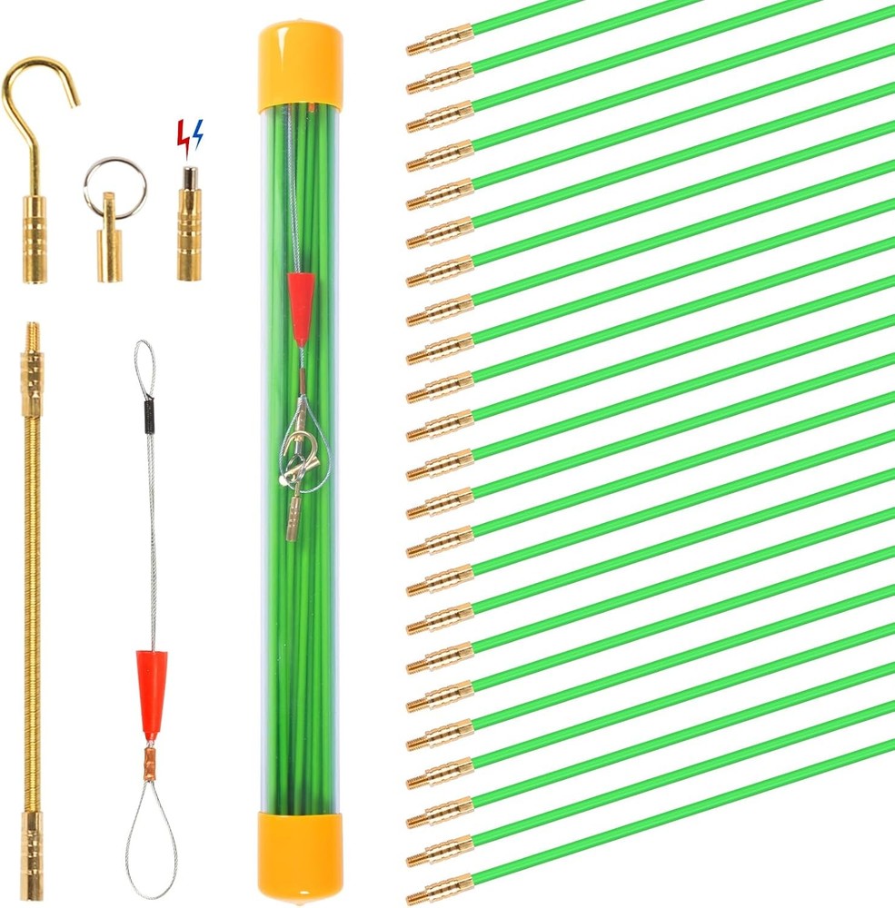 32.5FT Fiberglass Running Electrical Wire Cable Glow Rods Wire Pulling, Fish Tap