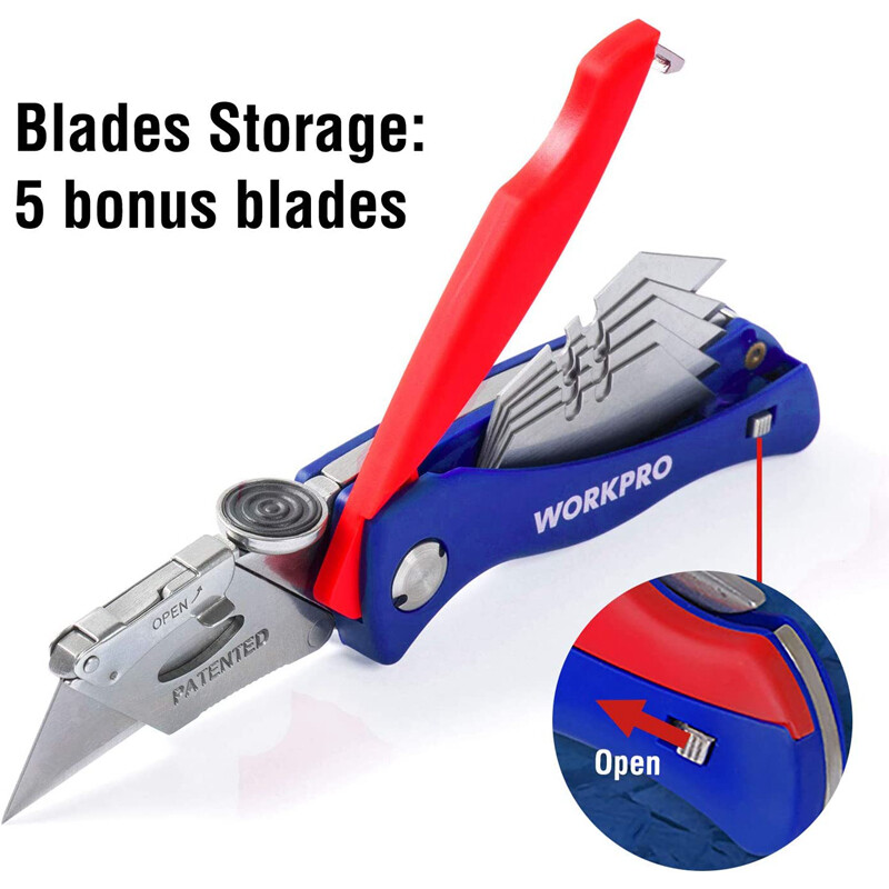 WORKPRO Folding Utility Knife Quick-Change Box Cutter Blade w/ 5PCS Extra Blades
