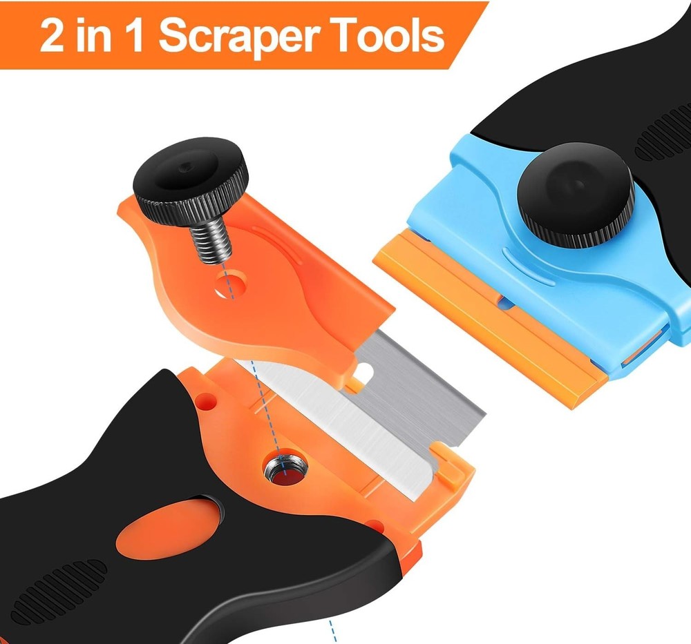 2PACK Razor Blade Scraper, 2-in-1 Scraper Tool with 12Pcs Plastic Blades and ...
