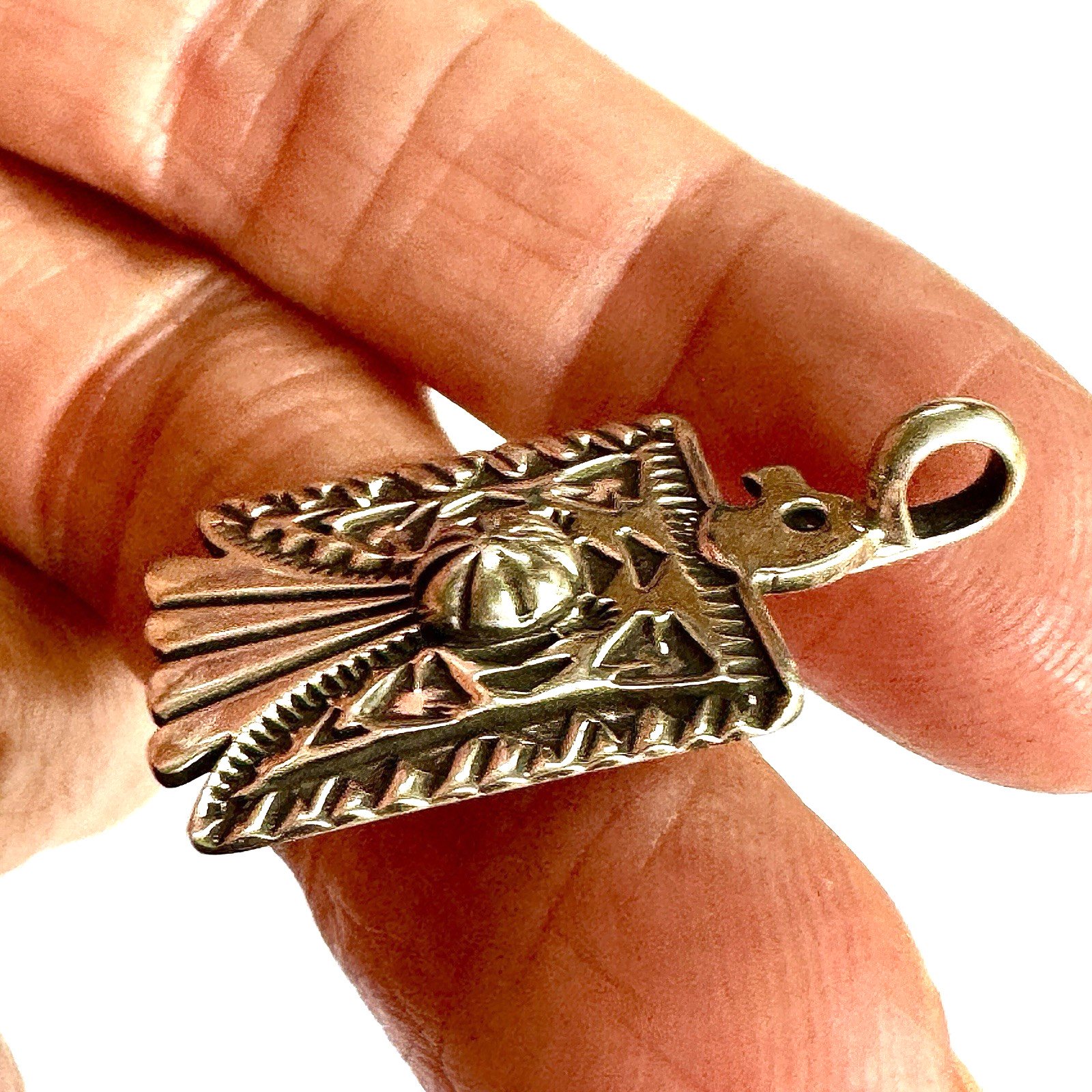 Navajo Thunderbird Pendant 1.25 Signed Cadman Sterling Handmade Harvey Style