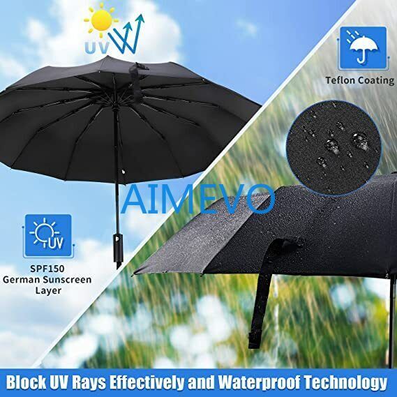 Windproof Vented Double Canopy Travel Umbrella with Teflon Coating, Auto 12Ribs