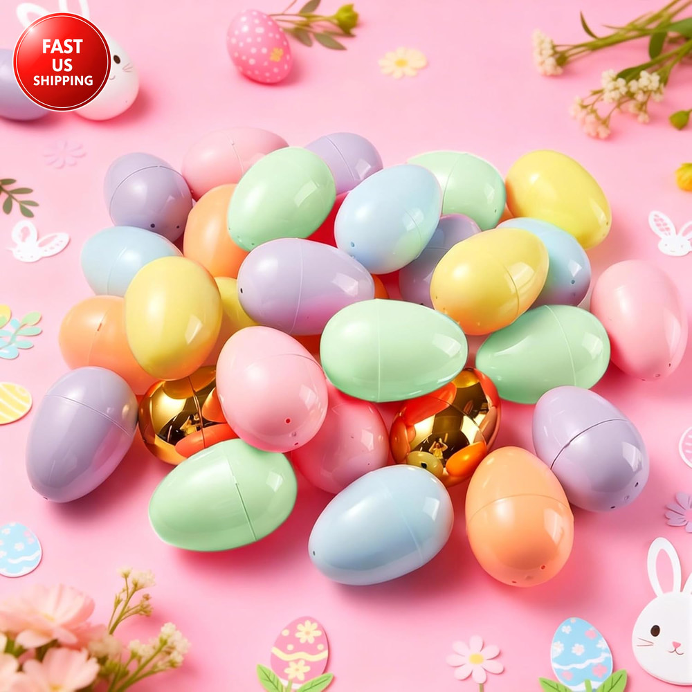 100PCS 3.15" Pastel Easter Eggs + 2 Golden Eggs, Empty Easter Eggs Fillable, Col