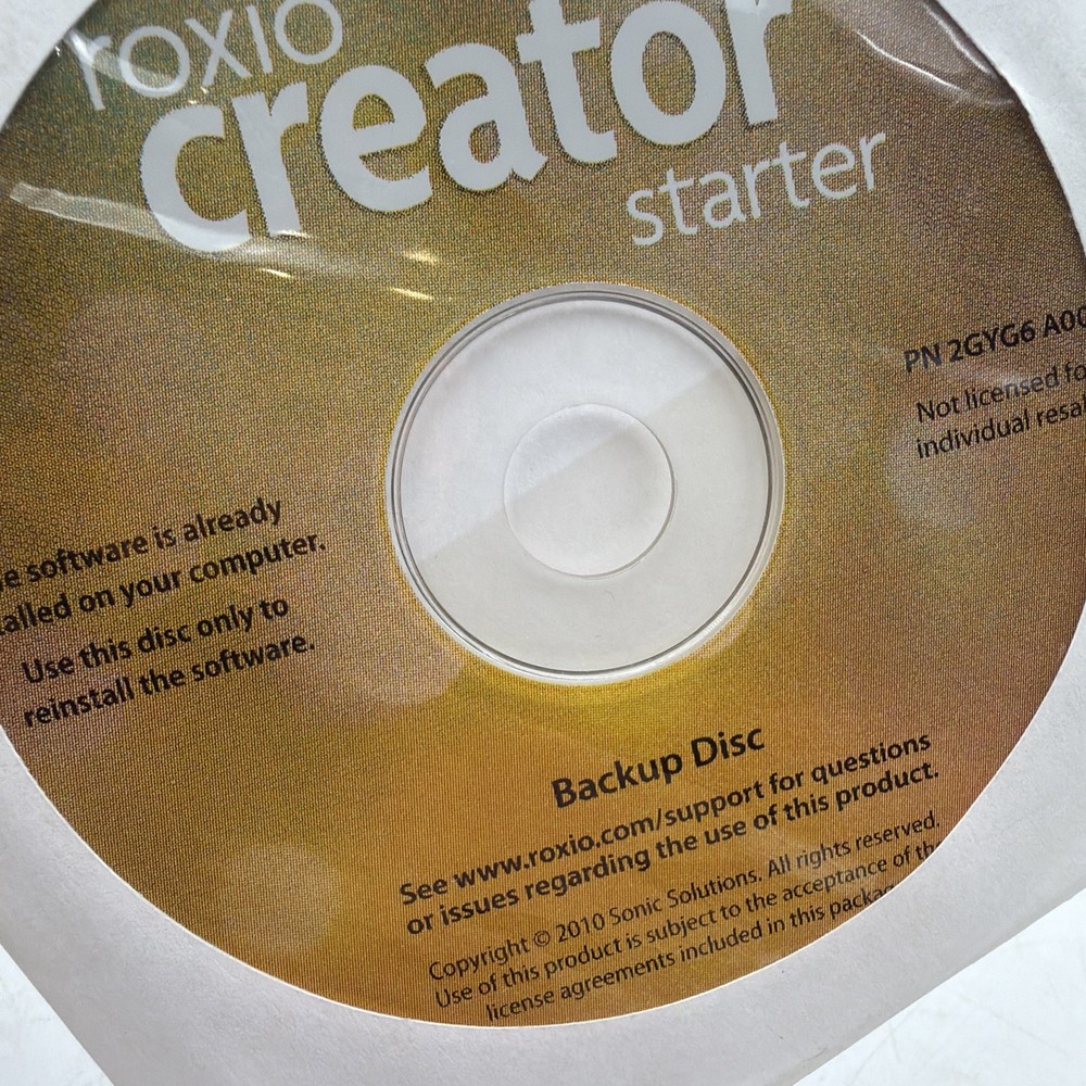 Roxio Creater Starter, PN 2GYG6 A00 Untested As Is D2A