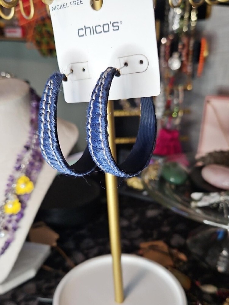 Chico's Navy Blue Woven Drop Earrings