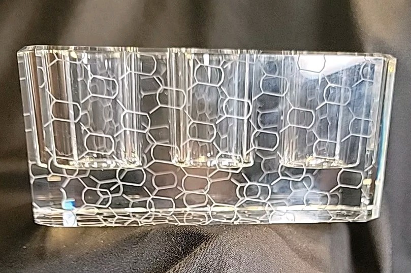 Heavy Clear Rectangular Contemporary Geometric Etched Pattern Votive Candle...