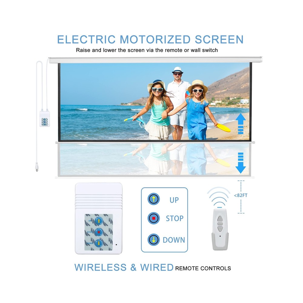 Kayle 110" Motorized Projector Screen Electric Diagonal Automatic Projection ...