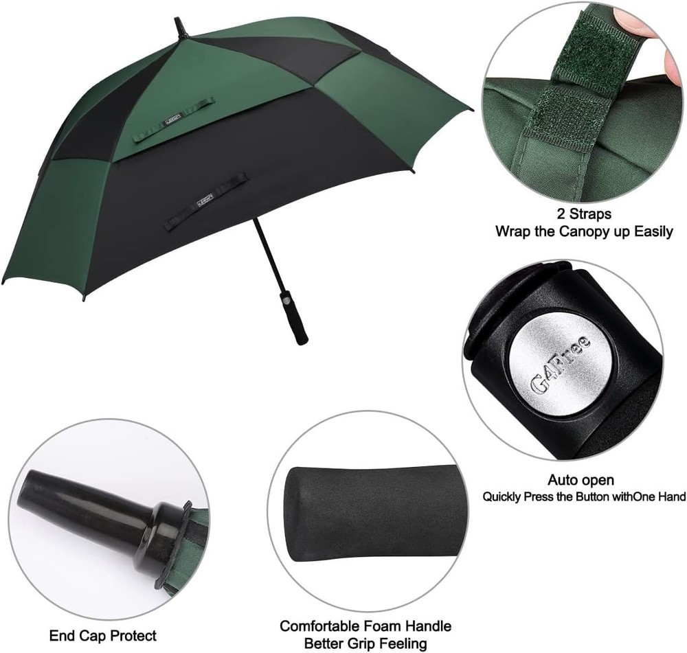 Extra Large Golf Umbrella 62/68 Inch Square Vented Windproof Auto Open Double Ca