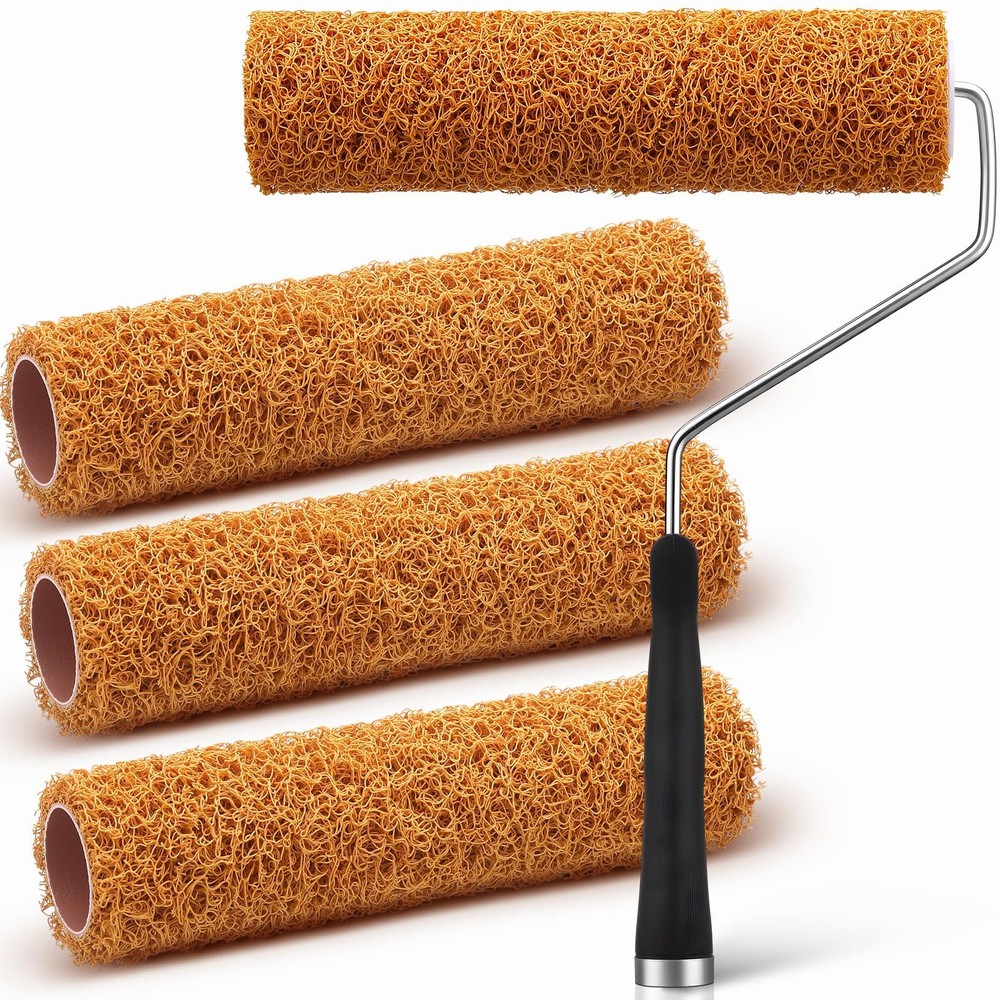 5 Pcs Texture Paint Roller Set, 4 Pcs 9 Inch Small Texture Roller Brown with ...