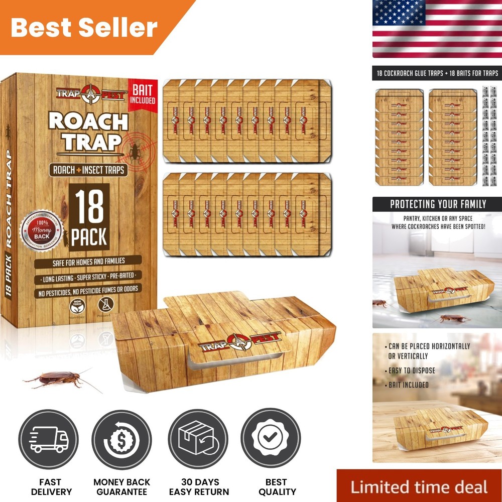 Non-Toxic 18 Pack Indoor Roach Traps - Effective & Easy to Use Bug Solution