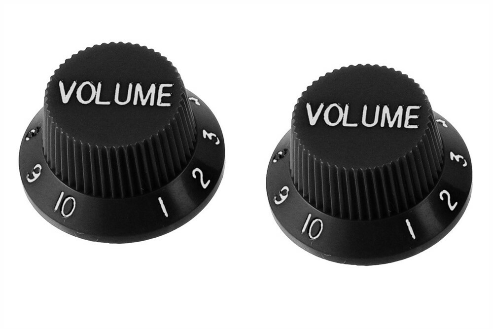 NEW Volume Knobs (2) For Fender Strat, USA Split Shaft - BLACK