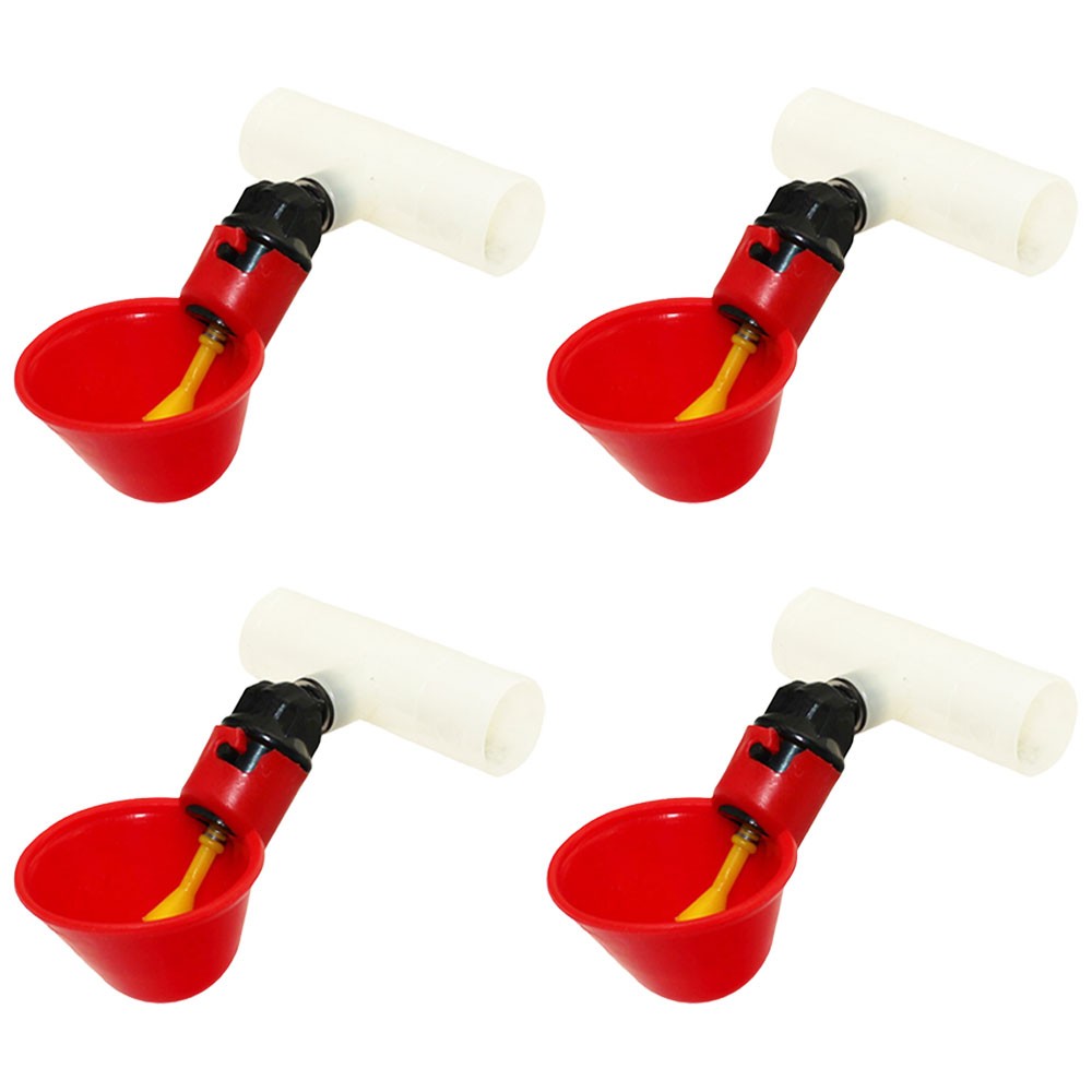 Four (4) Automatic Waterer Drinker Cups and Clear Tee Fitting Chicken Water