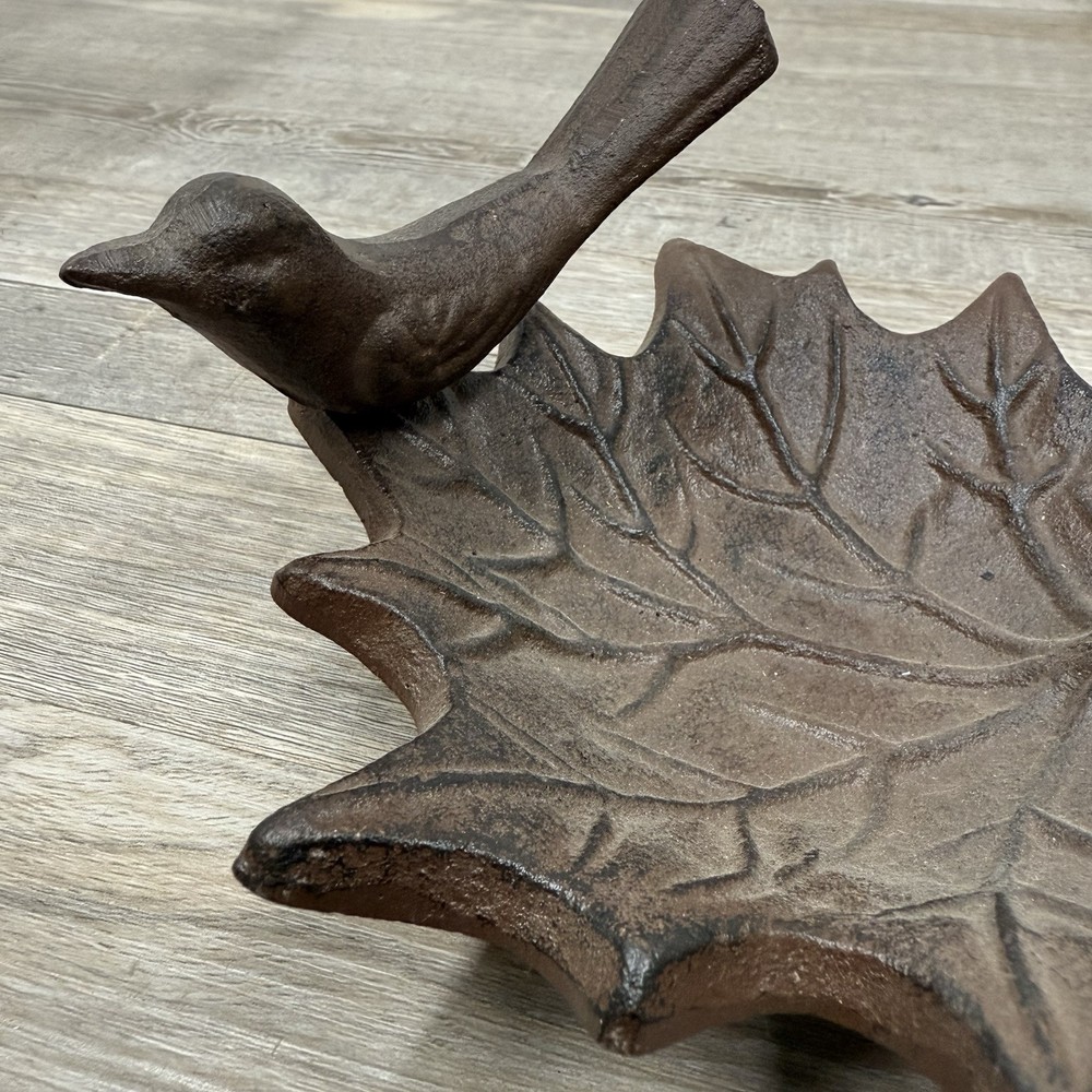 Rustic Cast Iron Bird On A Leaf Birdfeeder.