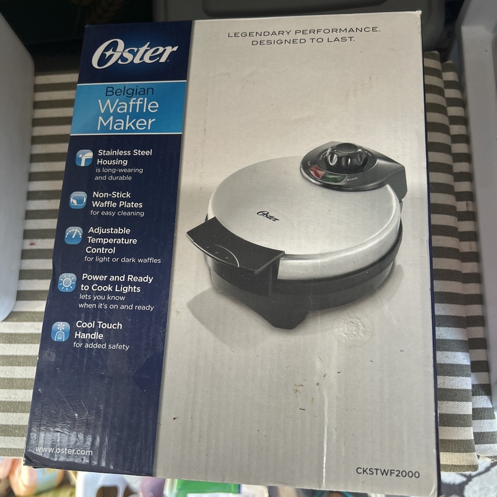 Oster 8" Nonstick Belgian Waffle Maker with Temperature Control, Silver Open Box