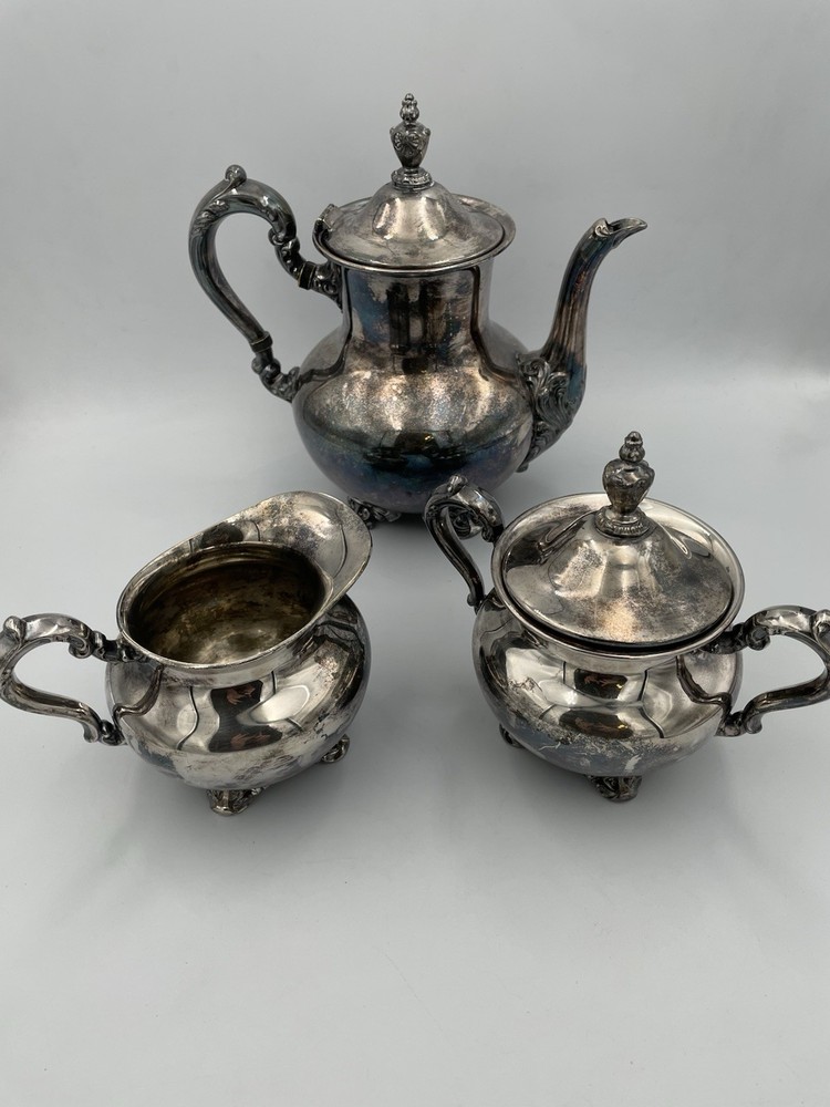 3pc Old English By Poole #5000 Silverplated Pitcher/Tea Service Creamer MCM