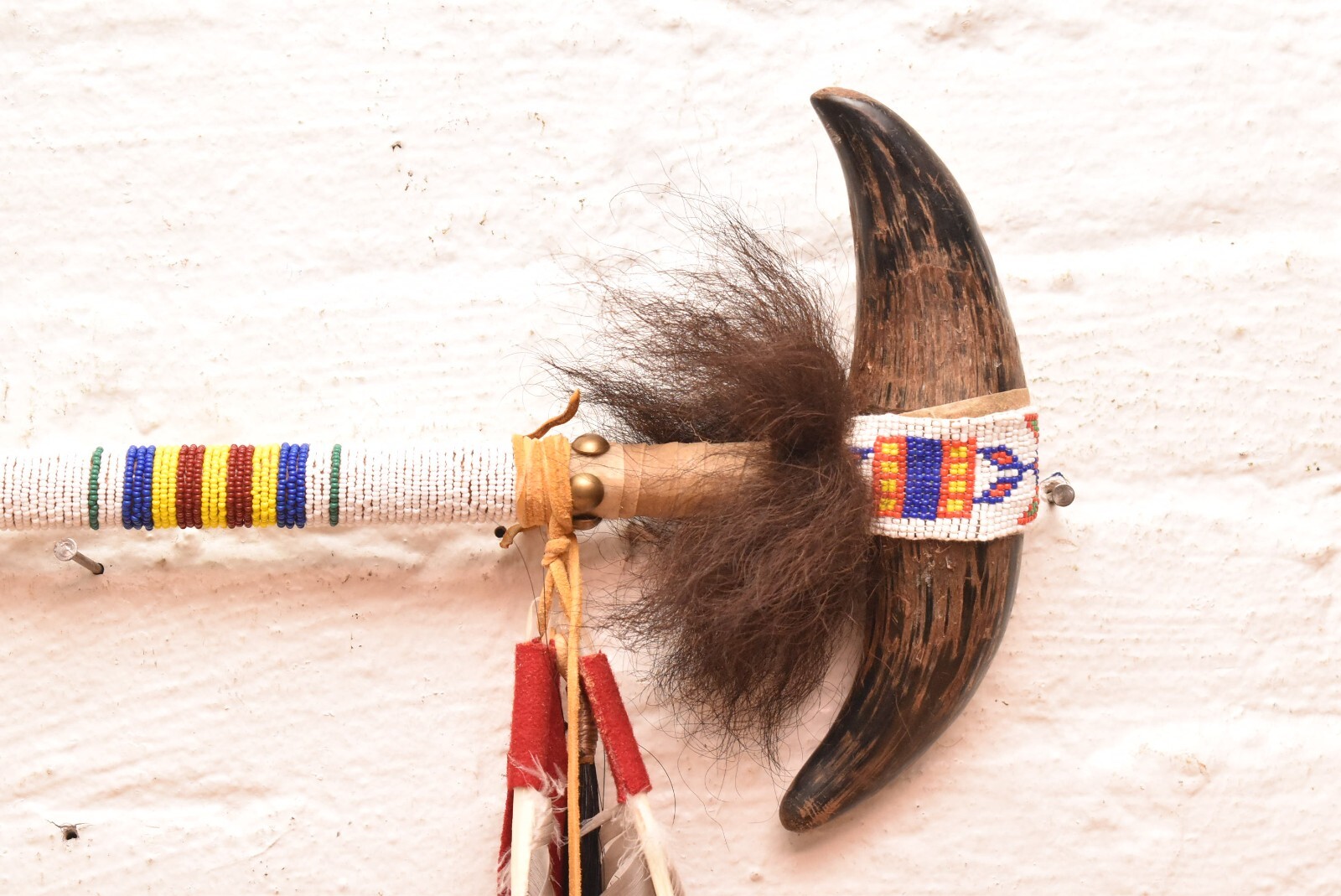 VTG Native American Ceremonial Double-Horn Ghost Dance War Club Atq 28" Beaded