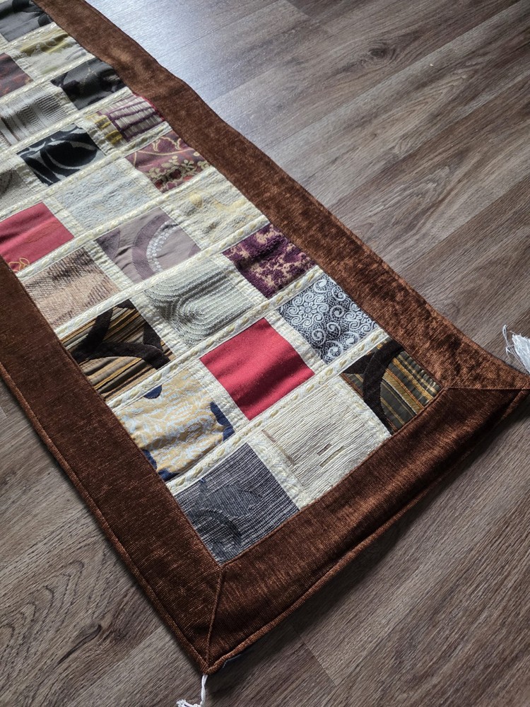 Handmade Patchwork Table Runner 56x19 Earth Tone Quilted Decor