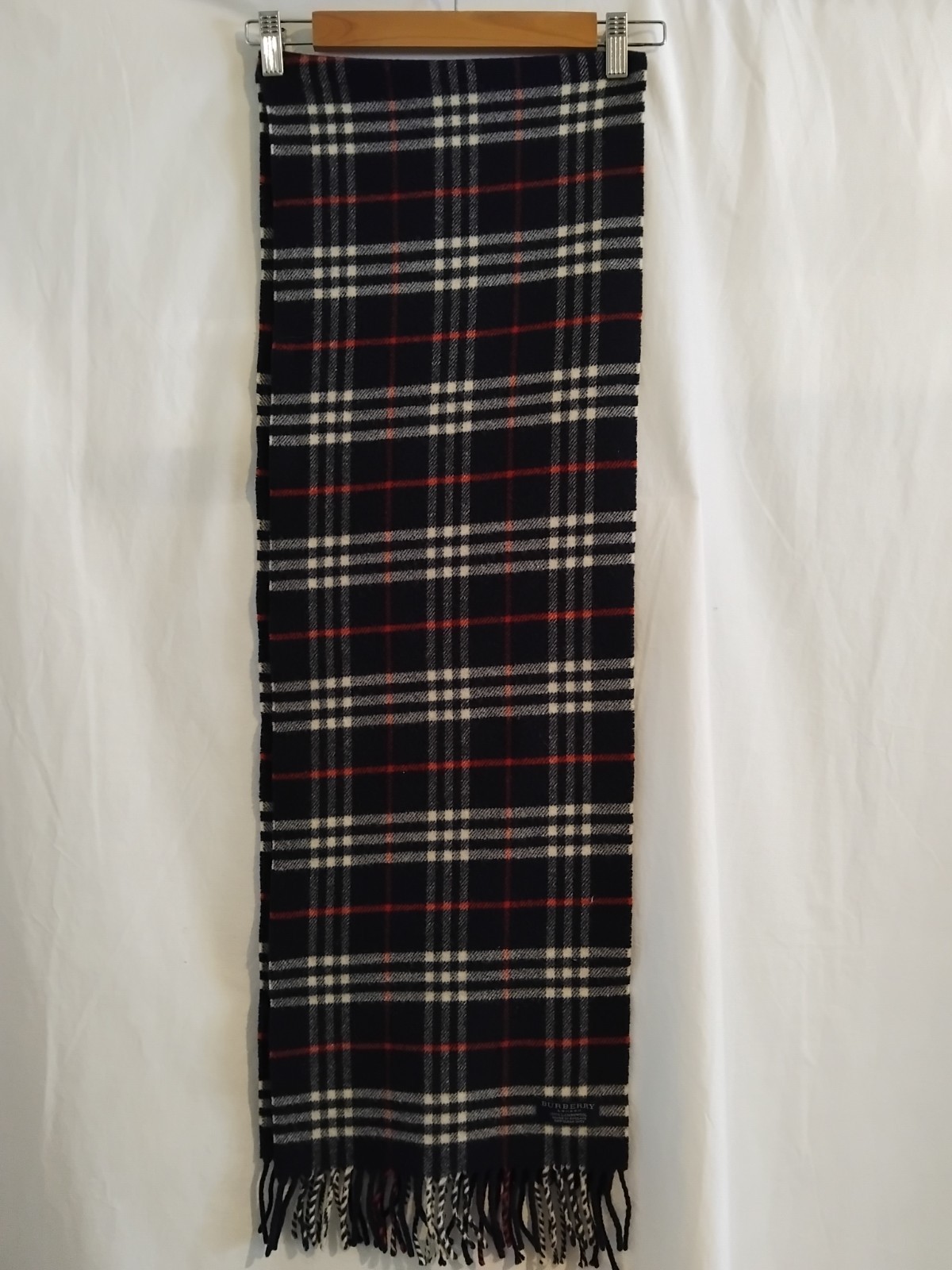 Vintage Burberry Blue Nova Check Wool Scarf 180cm X 30cm
