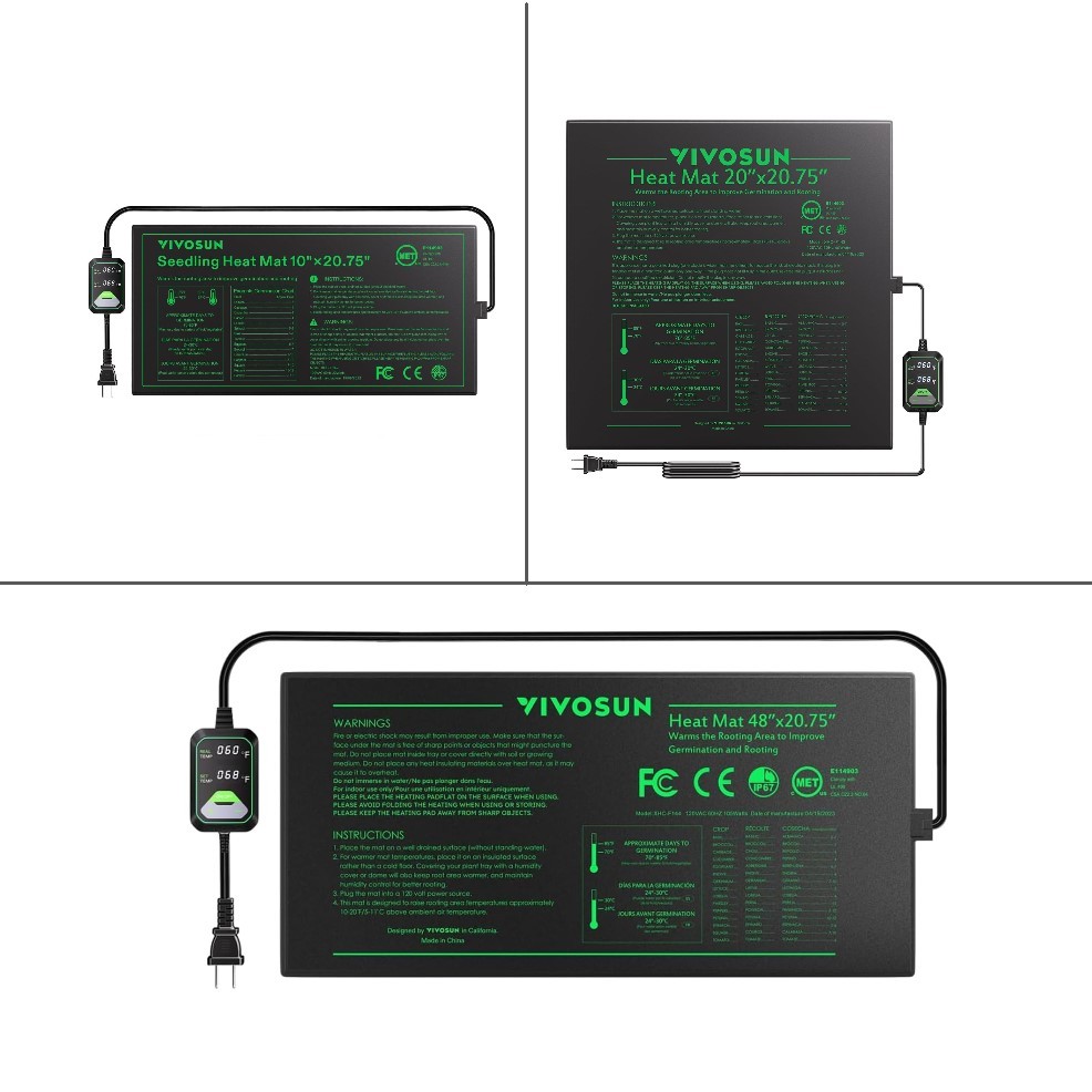 VIVOSUN 10"/20"/40"x20.75" Seedling Heat Mat Built-in Temperature Controller