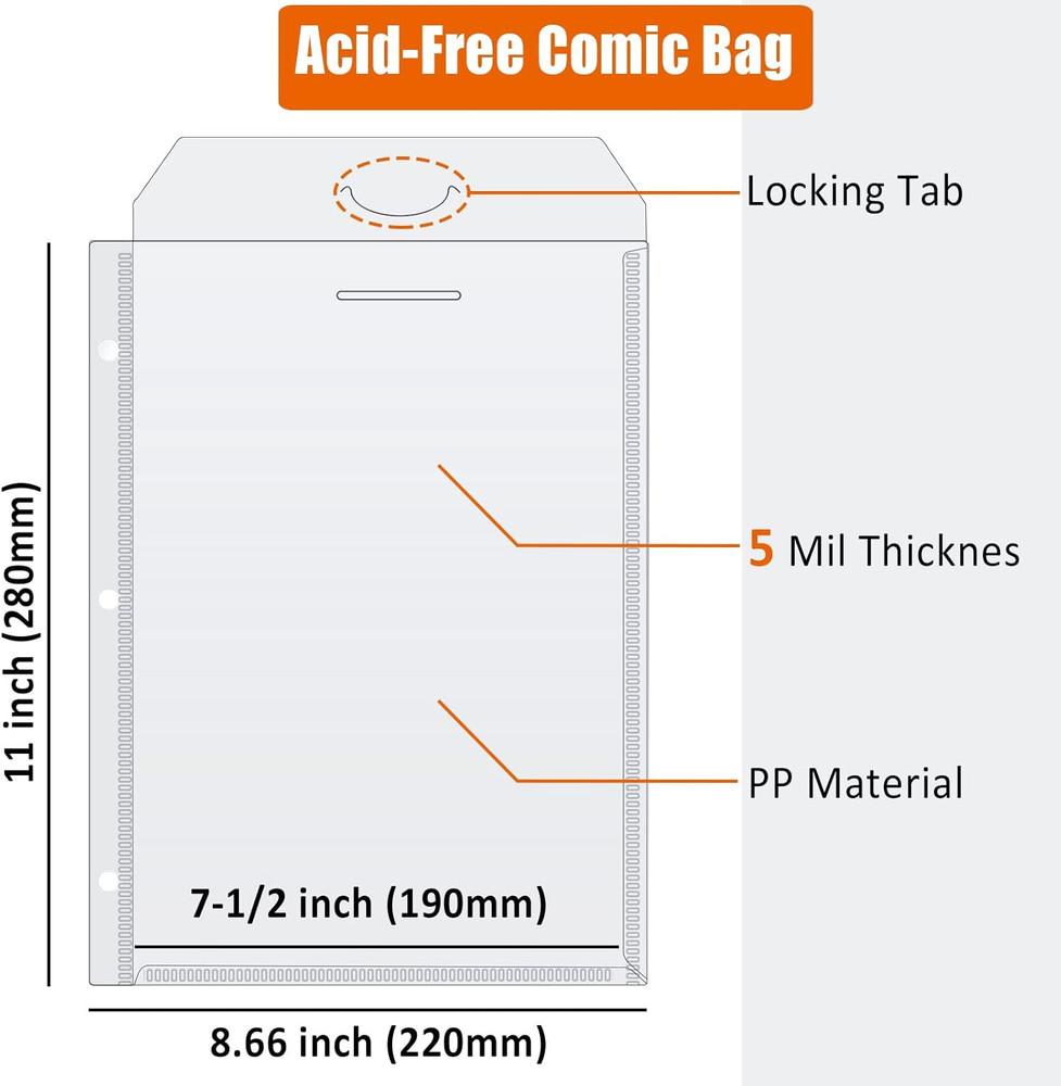 Comic Book Protector Bags, 12-Pack Binder Sleeves for Comics