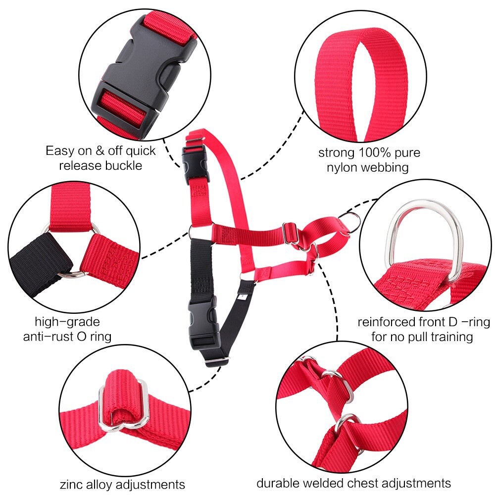 Easy No Pull Dog Harness, Black/Silver (LARGE) Quick On Off Release Buckle