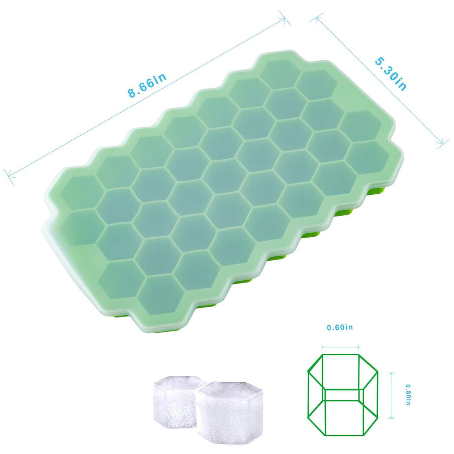2x Silicone Ice Cube Trays Honeycomb 74-Ice Cube Molds with Lid Reusable Storage