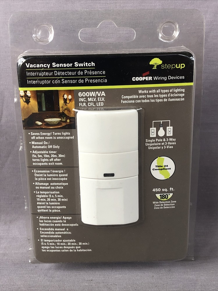 Cooper Wiring Devices Vacancy Sensor Switch 600W/VA 450 Sq. Ft.