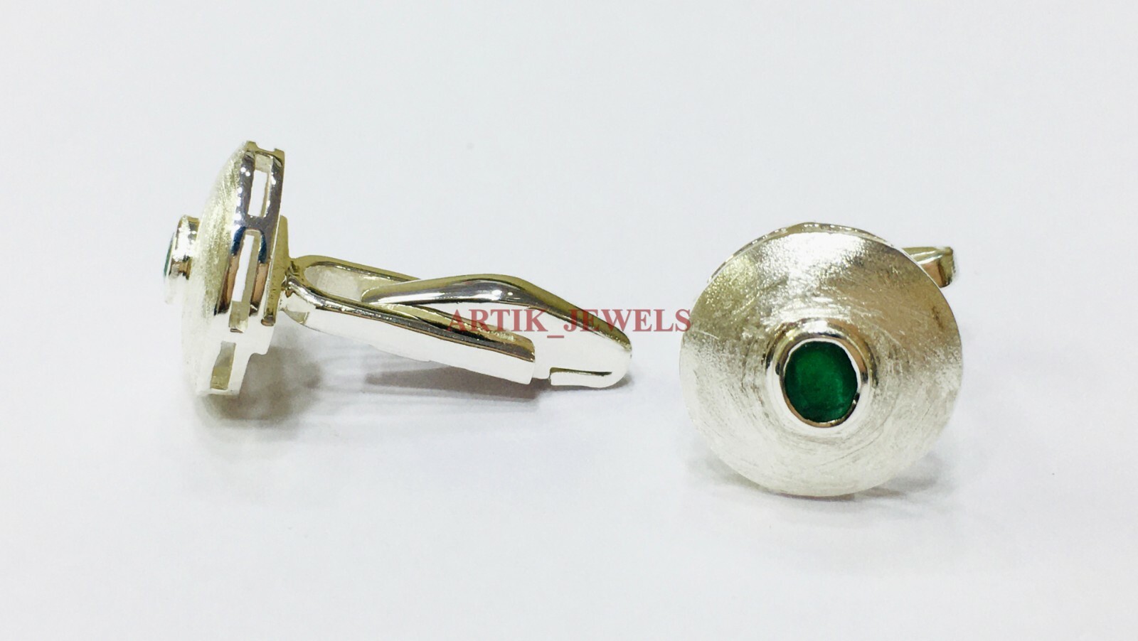 Natural Emerald Gemstone with 925 Sterling Silver Cufflink #2663